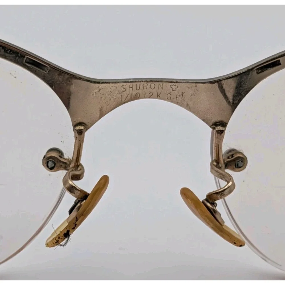 Vintage Shuron 1/10 12K GF Rimless Eyeglasses Frames Floral Engraved 4-5 1/4 50s
